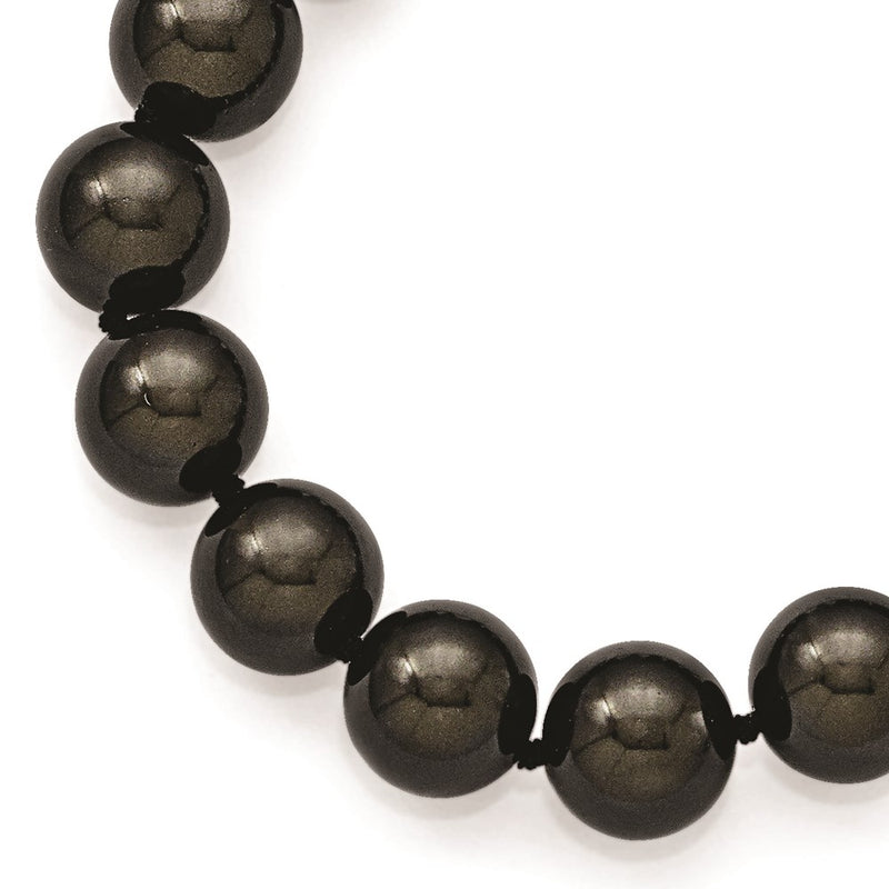 Sterling Silver S Majestik Rh-Pl 12-13mm Blk Imitat Shell Pearl W/Cz Clasp Bracele