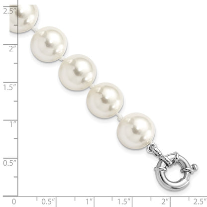 7.5 Inch Majestik Sterling Silver Rhodium-Plated 12-13mm White Imitation Shell Pearl Hand-Knotted Bracelet
