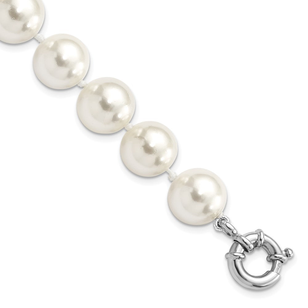 7.5 Inch Majestik Sterling Silver Rhodium-Plated 12-13mm White Imitation Shell Pearl Hand-Knotted Bracelet
