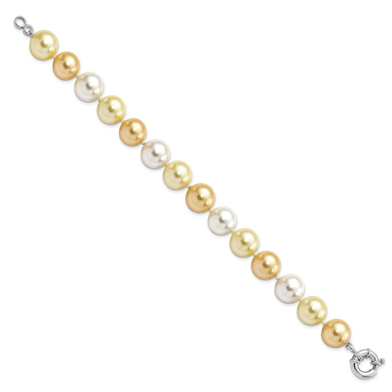7.5 Inch Majestik Sterling Silver Rhodium-Plated 12-13mm Yellow And White Imitation Shell Pearl Hand-Knotted Bracelet
