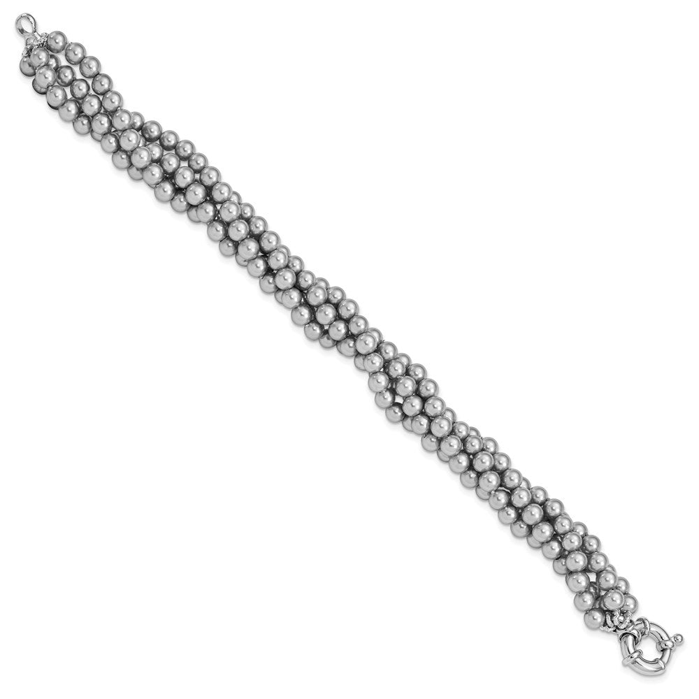 Sterling Silver S Majestik Rh-Pl 4 Row 4-5mm Grey Imitat Shell Pearl Twisted Brace