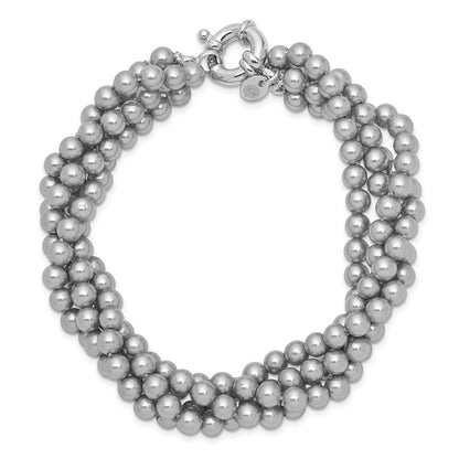 Sterling Silver S Majestik Rh-Pl 4 Row 4-5mm Grey Imitat Shell Pearl Twisted Brace