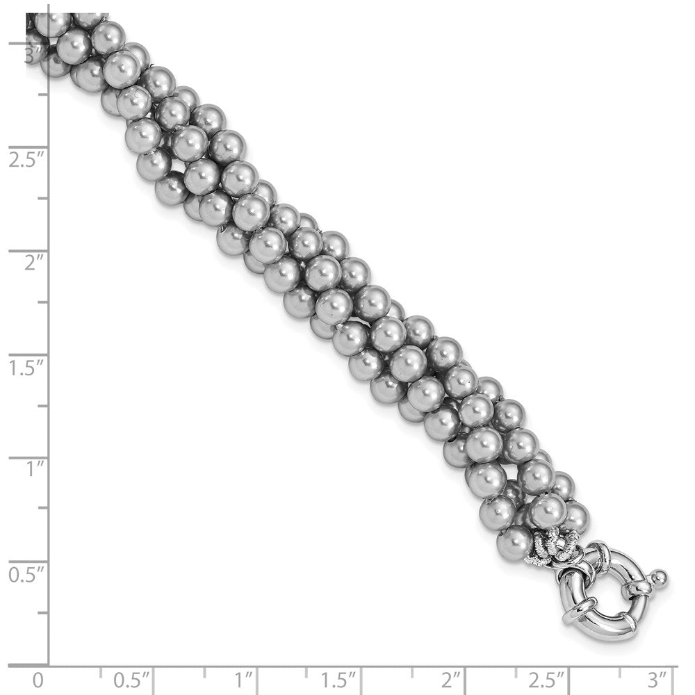 Sterling Silver S Majestik Rh-Pl 4 Row 4-5mm Grey Imitat Shell Pearl Twisted Brace