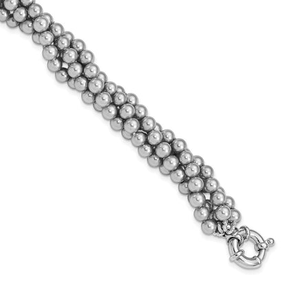 Sterling Silver S Majestik Rh-Pl 4 Row 4-5mm Grey Imitat Shell Pearl Twisted Brace