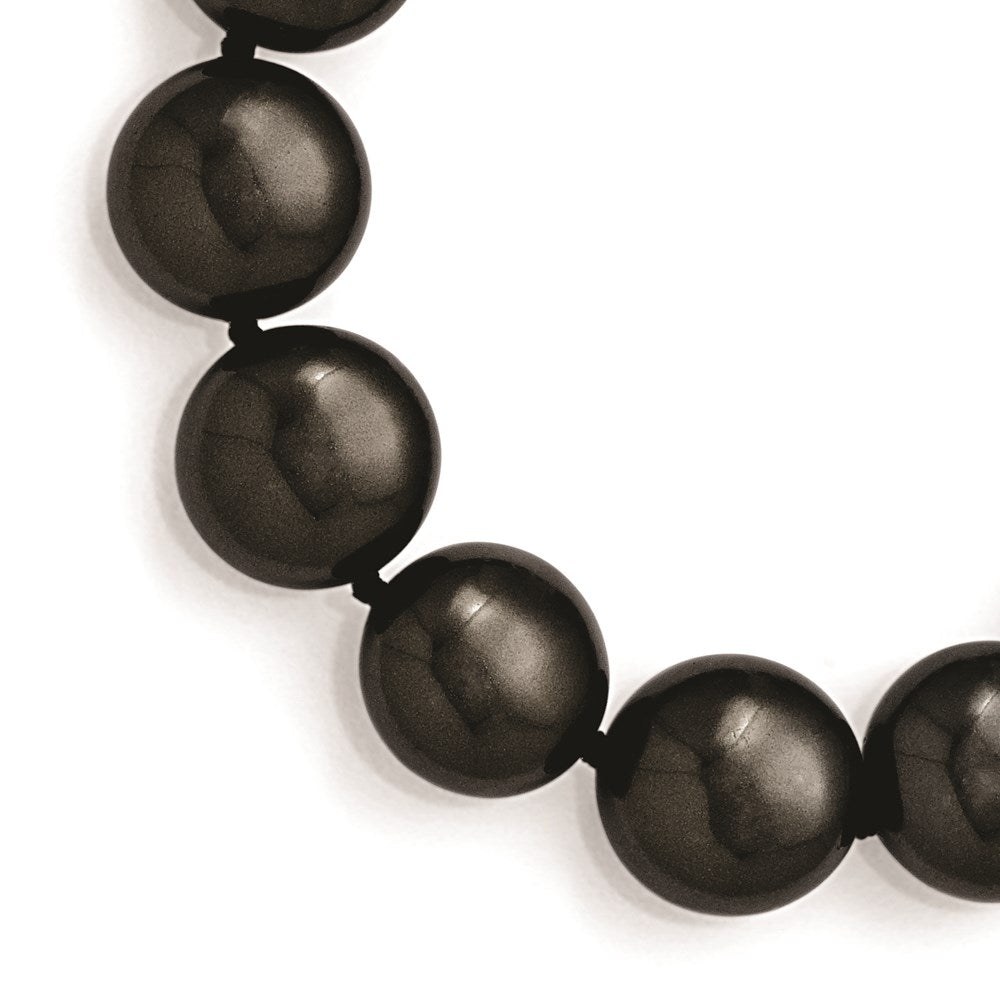 Sterling Silver S Majestik Rh-Pl 14-15mm Coin Blk Imitat Shell Pearl Cz Clasp Brac