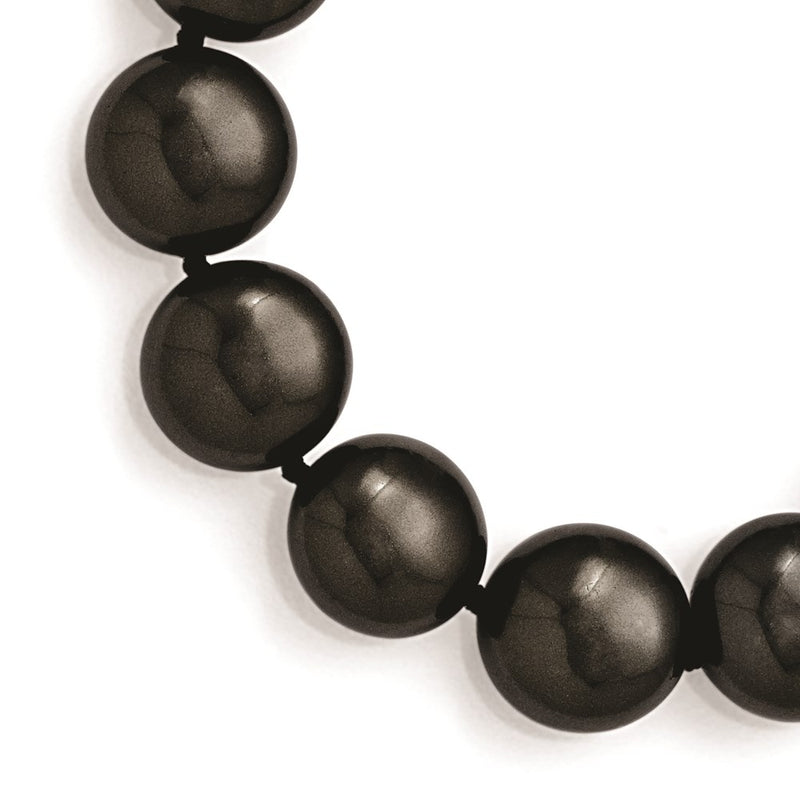 Sterling Silver S Majestik Rh-Pl 14-15mm Coin Blk Imitat Shell Pearl Cz Clasp Brac