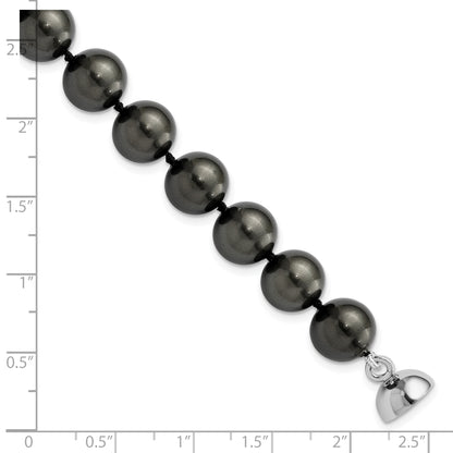 7.5 Inch Majestic Sterling Silver Rhodium-Plated 10-11mm Black Imitation Shell Pearl Hand-Knotted Bracelet