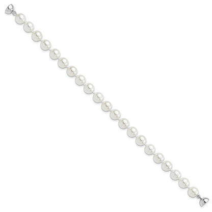 7.5 Inch Majestic Sterling Silver Rhodium-Plated 8-9mm White Imitation Shell Pearl Hand-Knotted Bracelet