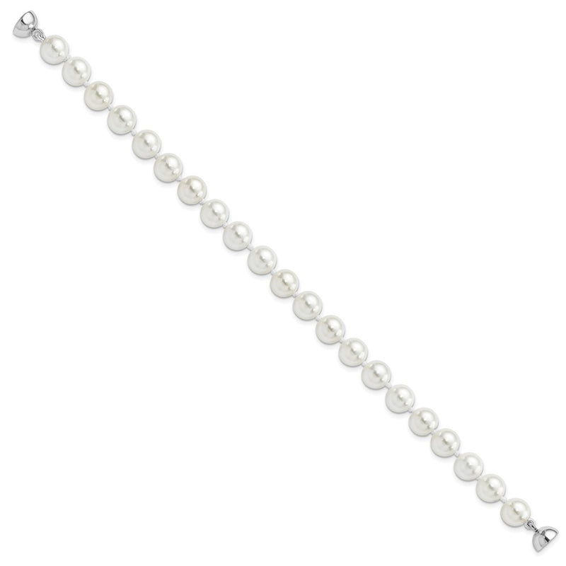 7.5 Inch Majestic Sterling Silver Rhodium-Plated 8-9mm White Imitation Shell Pearl Hand-Knotted Bracelet