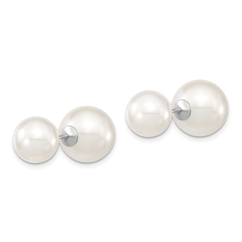Sterling Silver Majestik Rhodium-Plated 10-11mm And 11-12mm White With Imitation Shell Pearl Front Back Post Earrings