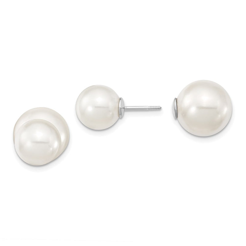 Sterling Silver Majestik Rhodium-Plated 10-11mm And 11-12mm White With Imitation Shell Pearl Front Back Post Earrings