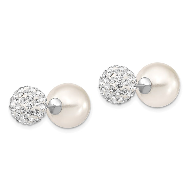 Sterling Silver Majestik Rhodium-Plated 10-11mm And 12-13mm Cz White Imitation Shell Pearl Front Back Post Earrings