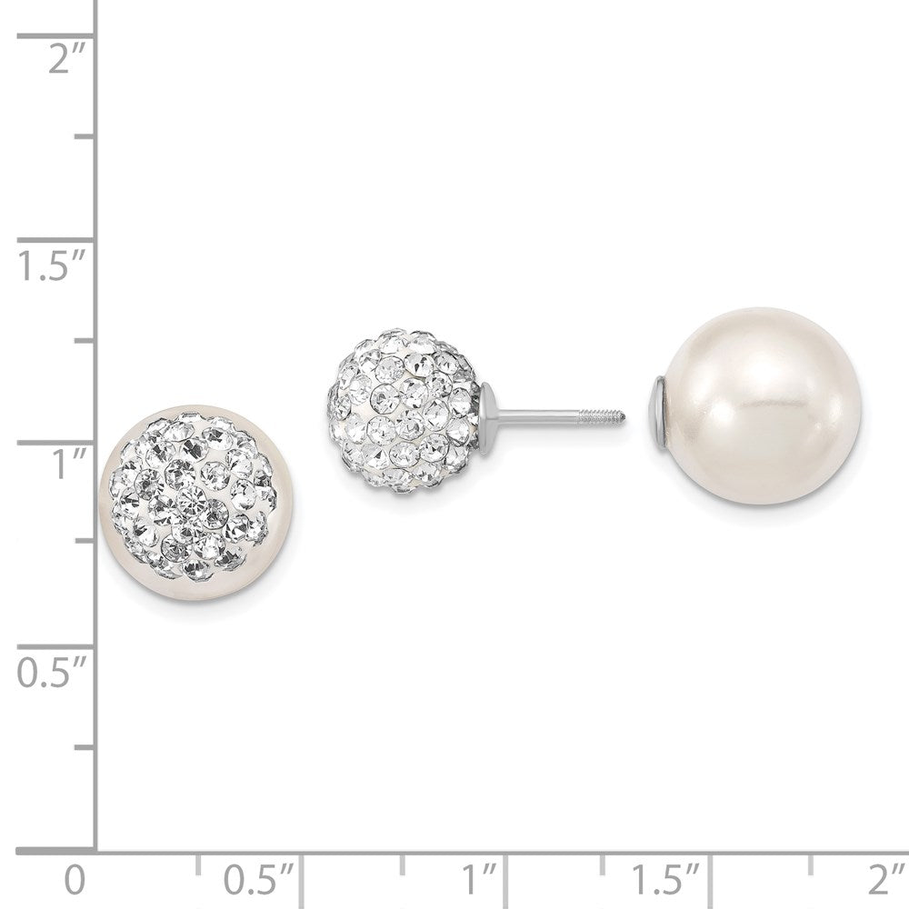 Sterling Silver Majestik Rhodium-Plated 10-11mm And 12-13mm Cz White Imitation Shell Pearl Front Back Post Earrings