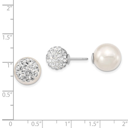 Sterling Silver Majestik Rhodium-Plated 10-11mm And 12-13mm Cz White Imitation Shell Pearl Front Back Post Earrings