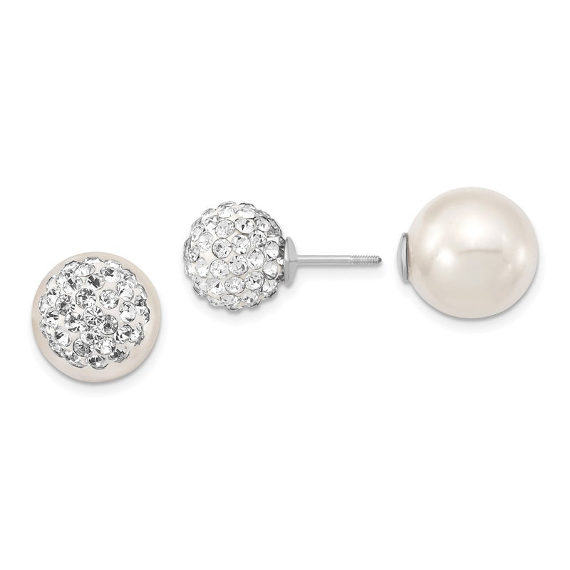 Sterling Silver Majestik Rhodium-Plated 10-11mm And 12-13mm Cz White Imitation Shell Pearl Front Back Post Earrings