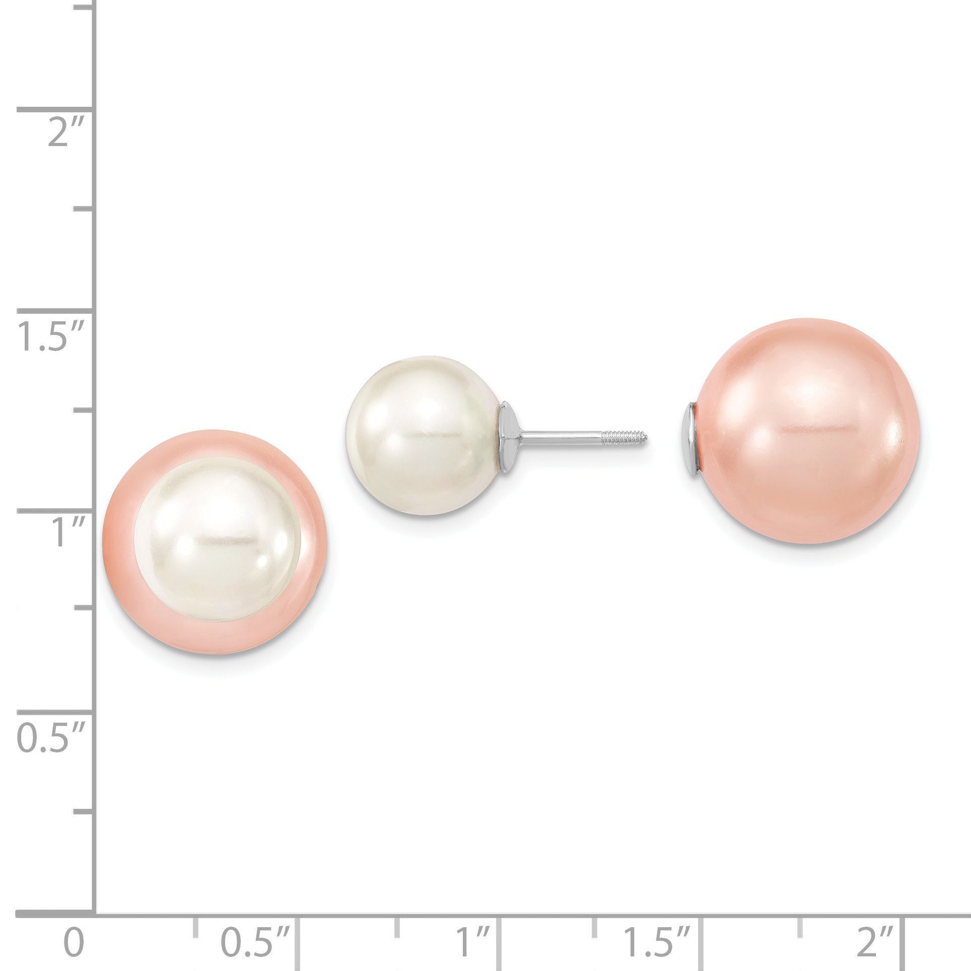 Sterling Silver Majestik Rhodium-Plated 10-11mm And 14-15mm Pink With White Imitation Shell Pearl Front Back Post Earrings