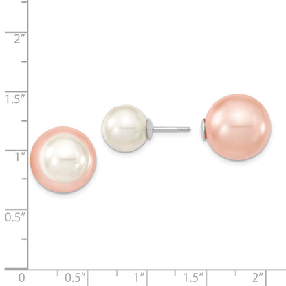 Sterling Silver Majestik Rhodium-Plated 10-11mm And 14-15mm Pink With White Imitation Shell Pearl Front Back Post Earrings
