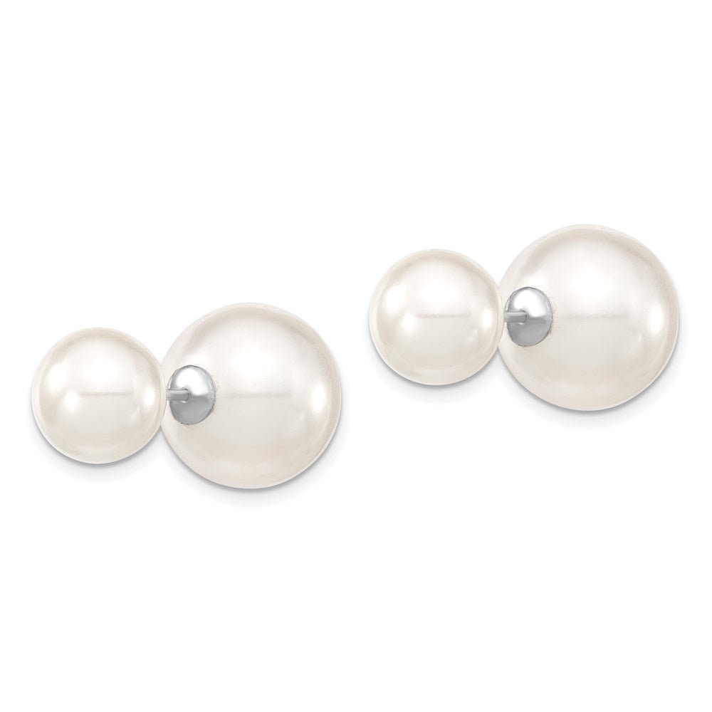 Sterling Silver Majestik Rhodium-Plated 10-11mm And 14-15mm White With Imitation Shell Pearl Front Back Post Earrings