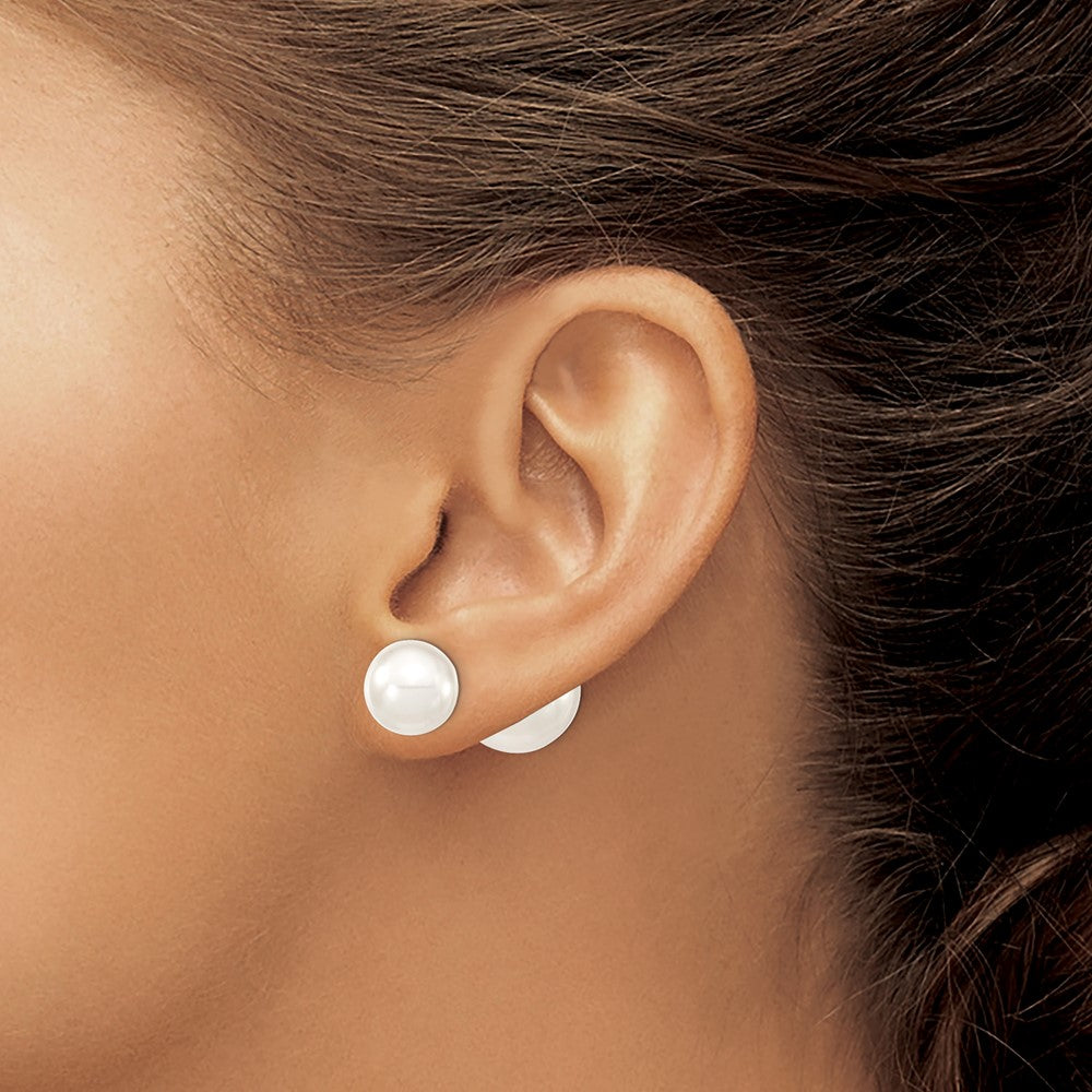 Sterling Silver Majestik Rhodium-Plated 10-11mm And 14-15mm White With Imitation Shell Pearl Front Back Post Earrings