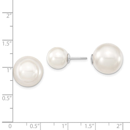 Sterling Silver Majestik Rhodium-Plated 10-11mm And 14-15mm White With Imitation Shell Pearl Front Back Post Earrings