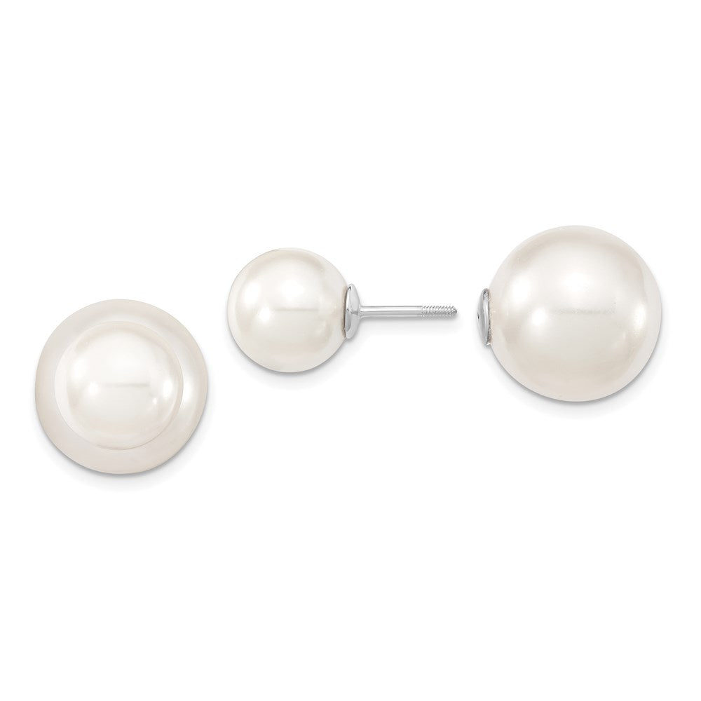 Sterling Silver Majestik Rhodium-Plated 10-11mm And 14-15mm White With Imitation Shell Pearl Front Back Post Earrings