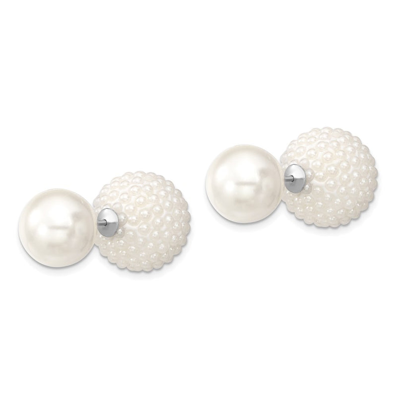 Sterling Silver Majestik Rhodium-Plated 11-12mm And 15-16mm White With Imitation Shell Pearl Front Back Post Earrings