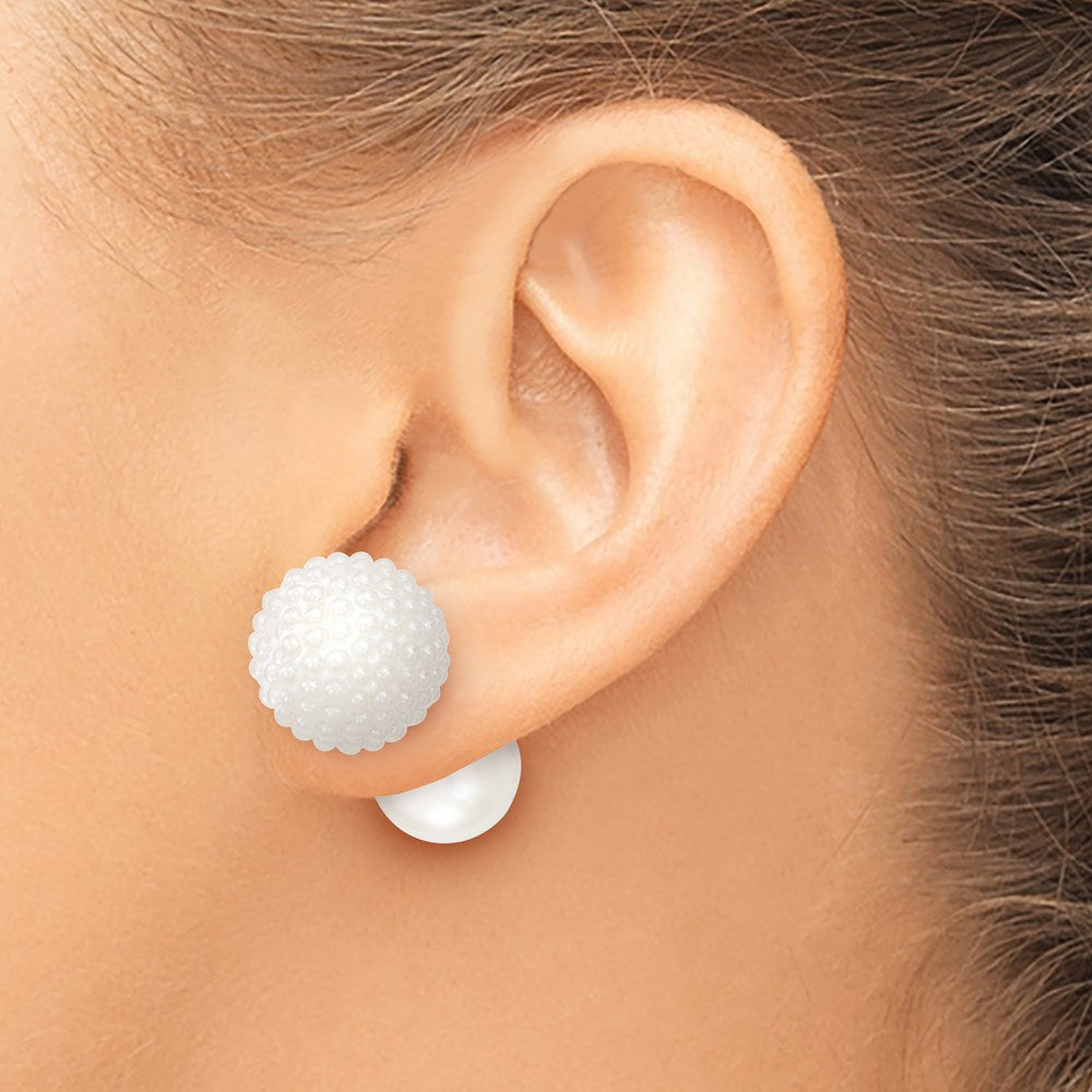 Sterling Silver Majestik Rhodium-Plated 11-12mm And 15-16mm White With Imitation Shell Pearl Front Back Post Earrings