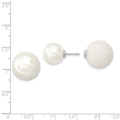 Sterling Silver Majestik Rhodium-Plated 11-12mm And 15-16mm White With Imitation Shell Pearl Front Back Post Earrings