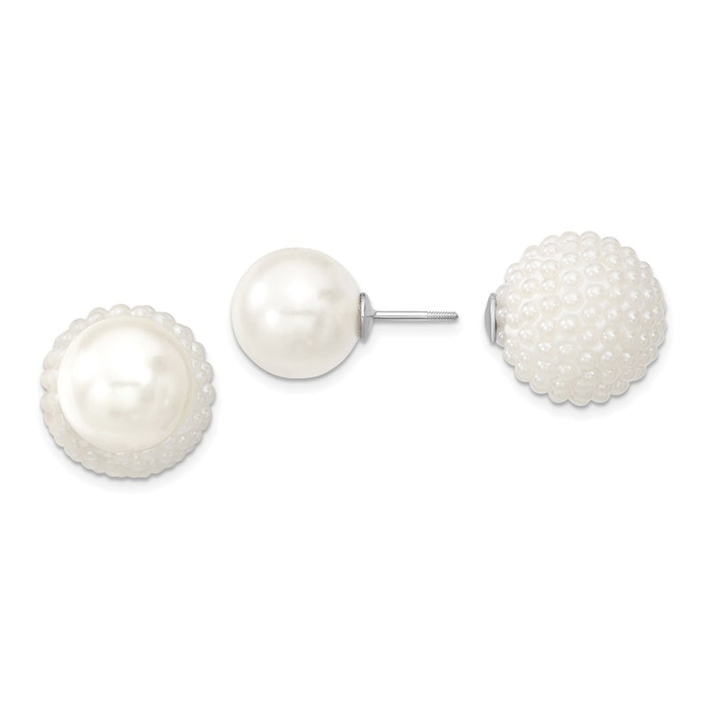 Sterling Silver Majestik Rhodium-Plated 11-12mm And 15-16mm White With Imitation Shell Pearl Front Back Post Earrings