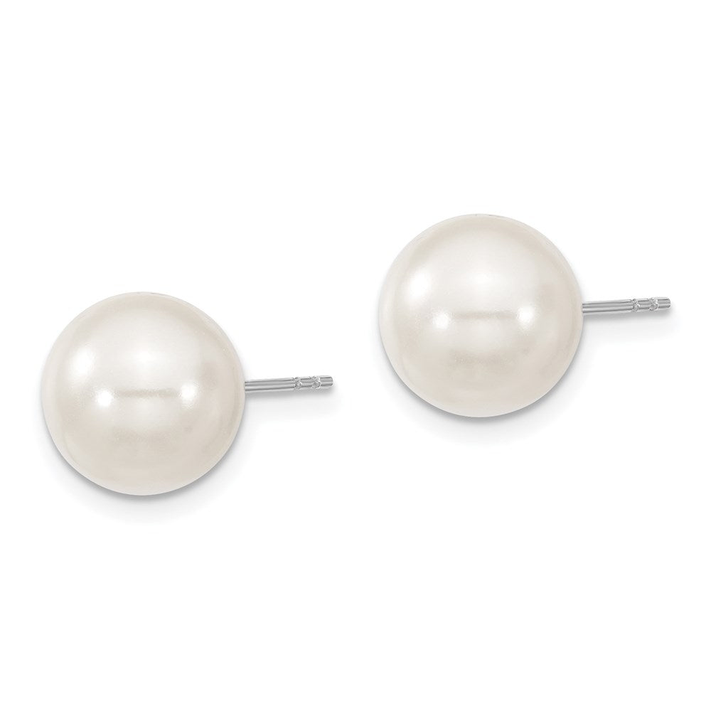 Sterling Silver Majestic Rhodium-Plated 10-11mm White Imitation Shell Pearl Stud Earrings