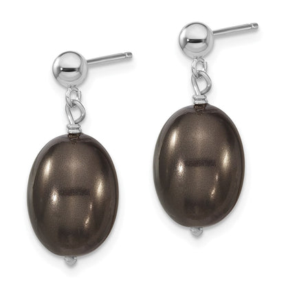 Sterling Silver S Majestik Rh-Pl10-11mm Blk Rice Imitat Shell Pearl Post Dangle Ea