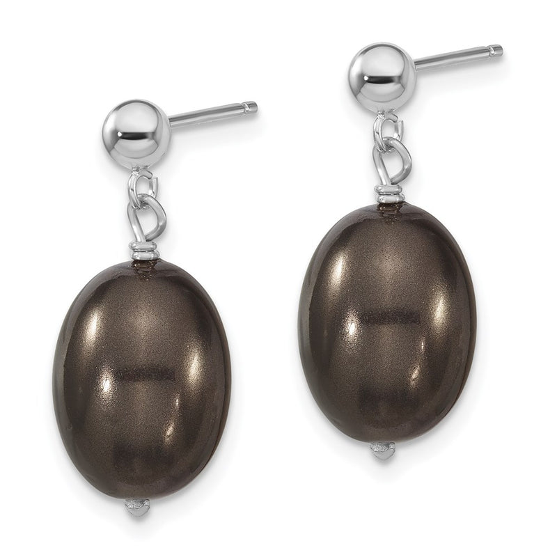 Sterling Silver S Majestik Rh-Pl10-11mm Blk Rice Imitat Shell Pearl Post Dangle Ea