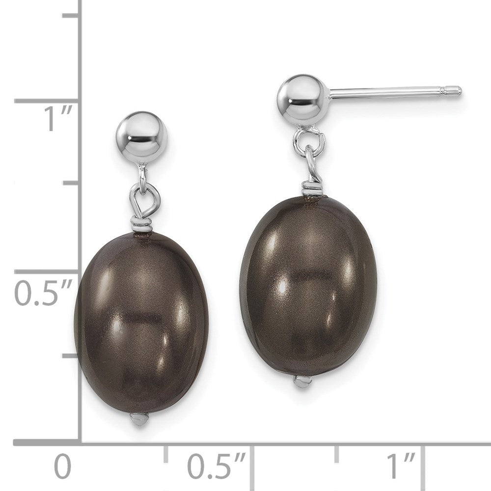 Sterling Silver S Majestik Rh-Pl10-11mm Blk Rice Imitat Shell Pearl Post Dangle Ea