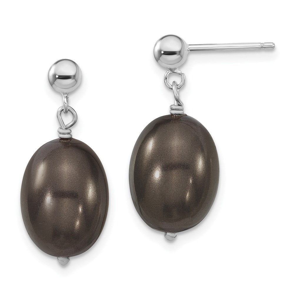 Sterling Silver S Majestik Rh-Pl10-11mm Blk Rice Imitat Shell Pearl Post Dangle Ea