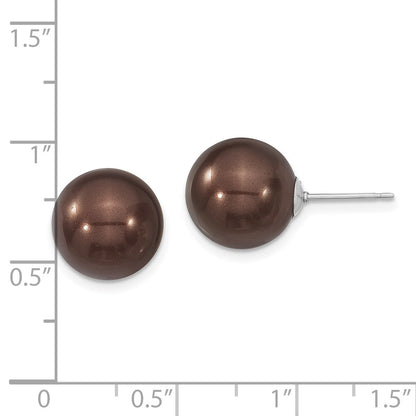 Sterling Silver Majestik Rhodium-Plated 12-13mm Brown Imitation Shell Pearl Stud Earrings