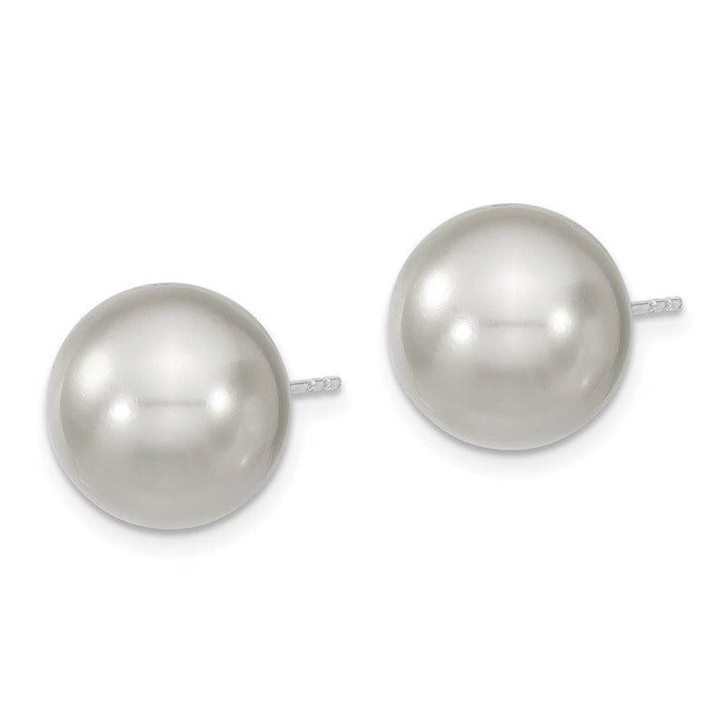 Sterling Silver Majestik Rhodium-Plated 12-13mm Grey Imitation Shell Pearl Stud Earrings