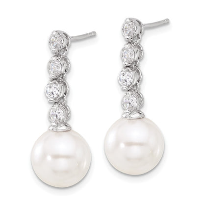 Sterling S Majestik Rh-Pl 10-11mm Wht Imit Shell Pearl/cz Dangle Earrings