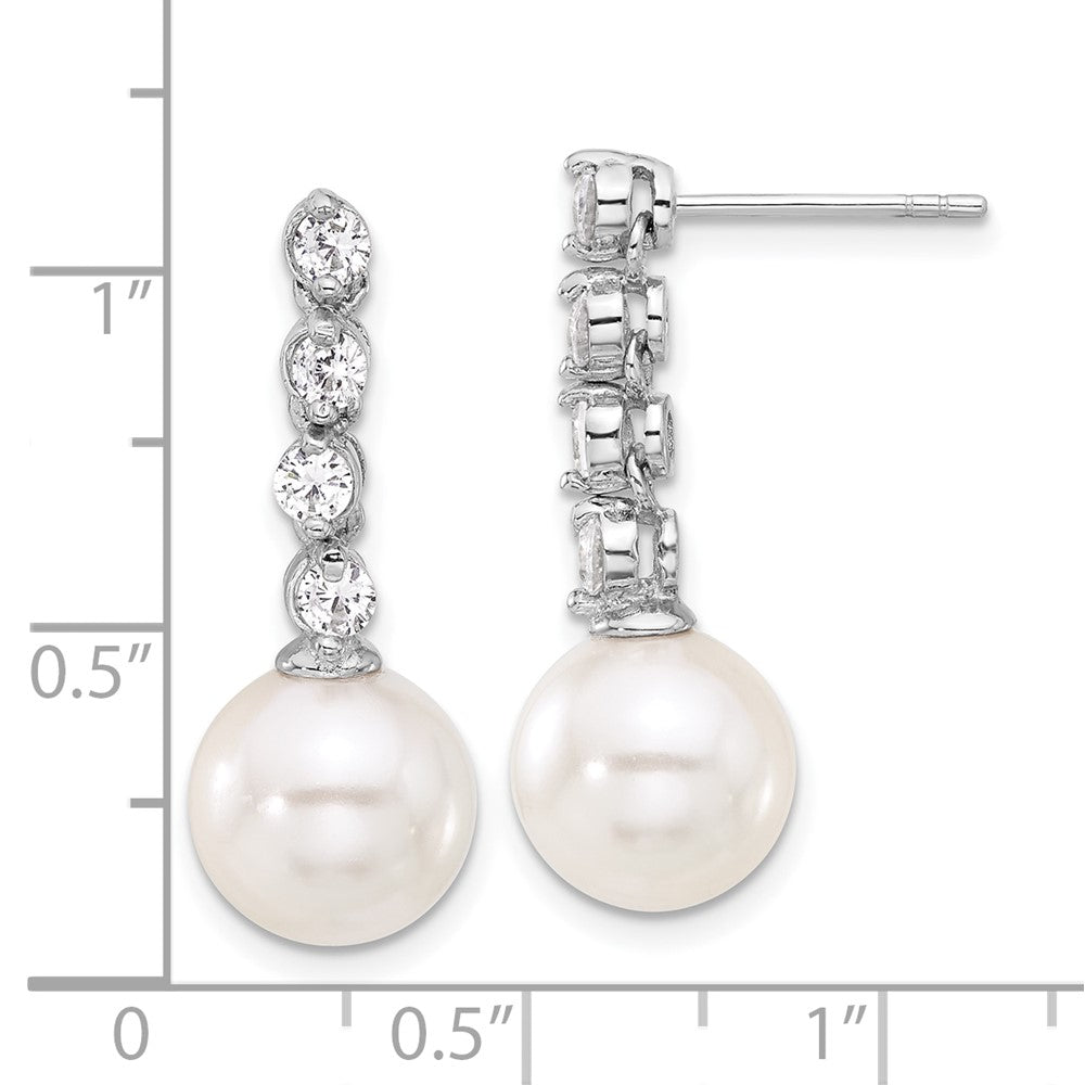Sterling S Majestik Rh-Pl 10-11mm Wht Imit Shell Pearl/cz Dangle Earrings