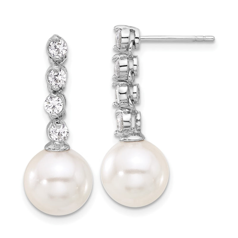 Sterling S Majestik Rh-Pl 10-11mm Wht Imit Shell Pearl/cz Dangle Earrings