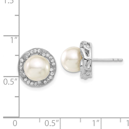 Sterling Silver Majestik 8-9mm White Shell Bead & Cz Post Earrings