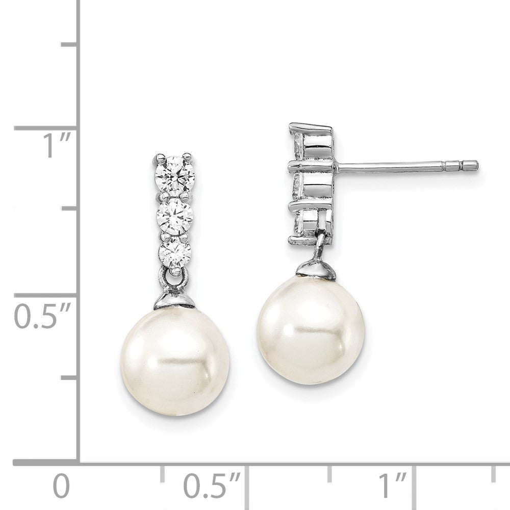 Sterling Silver Majestik Rhodium-Plated 8-9mm Imitation Shell Pearl Cz Dangle Earrings