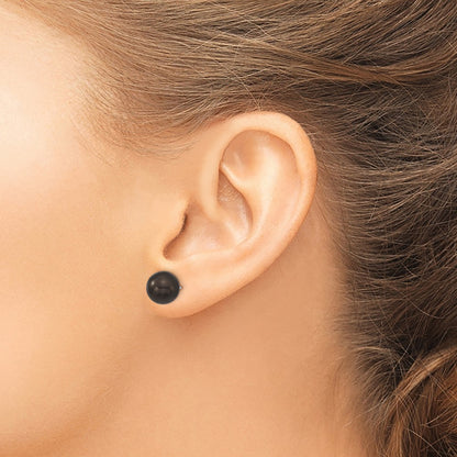 Sterling Silver Majestik Rhodium-Plated 8-9mm Black Imitation Shell Pearl Stud Earrings