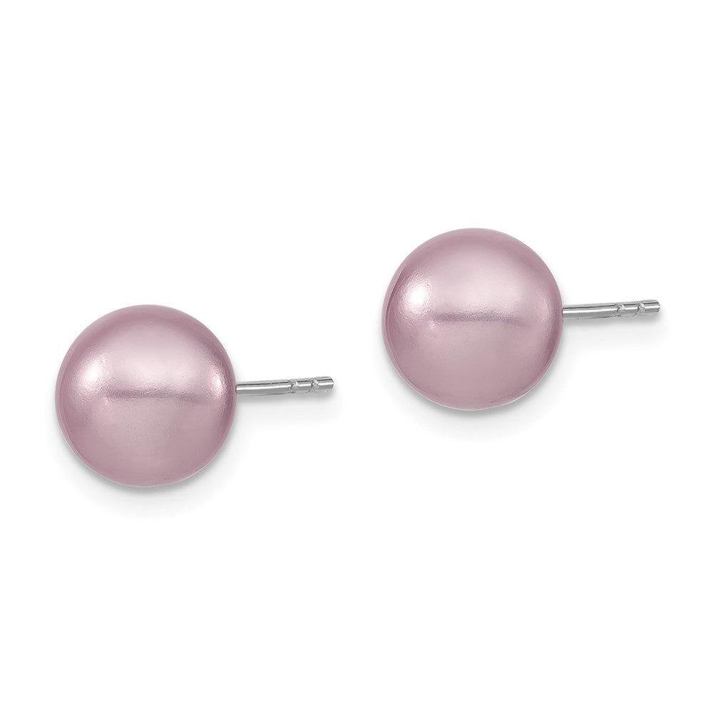 Sterling Silver Majestic Rhodium-Plated 8-9mm Purple Imitation Shell Pearl Stud Earrings