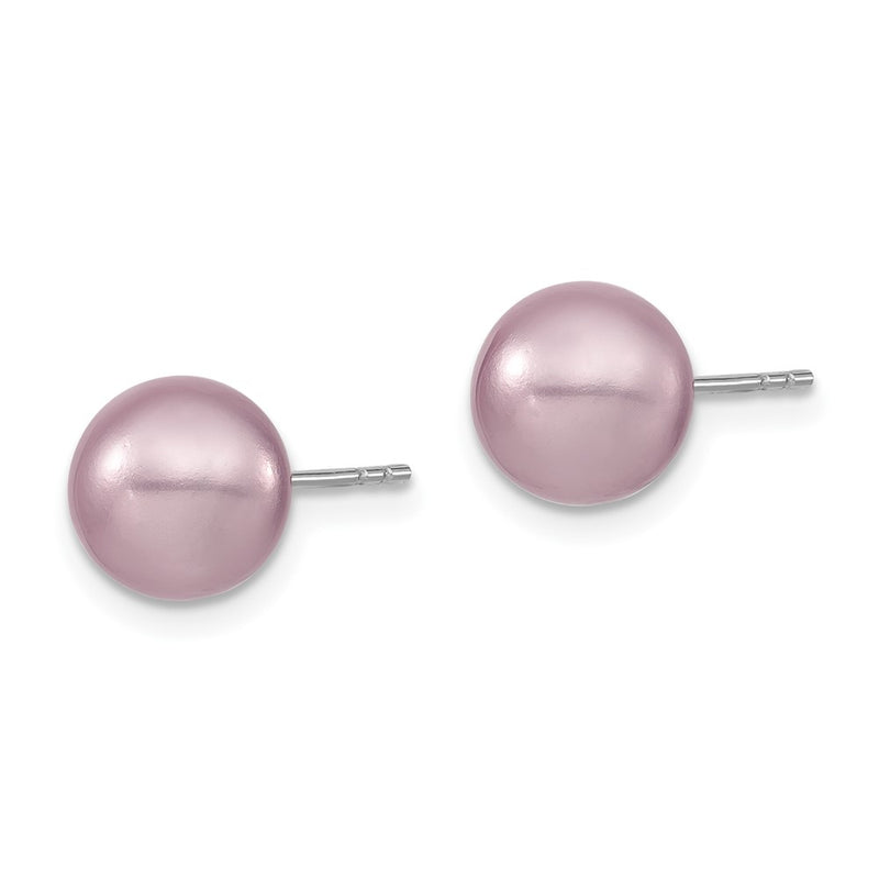 Sterling Silver Majestic Rhodium-Plated 8-9mm Purple Imitation Shell Pearl Stud Earrings