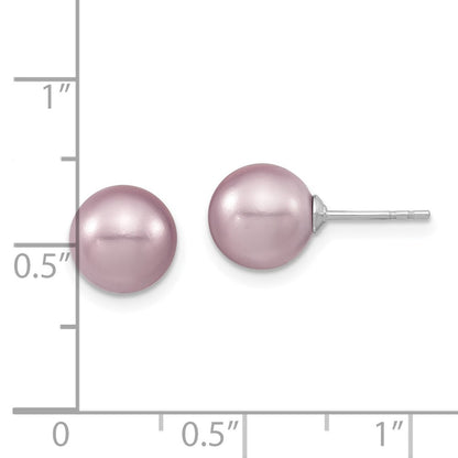 Sterling Silver Majestic Rhodium-Plated 8-9mm Purple Imitation Shell Pearl Stud Earrings