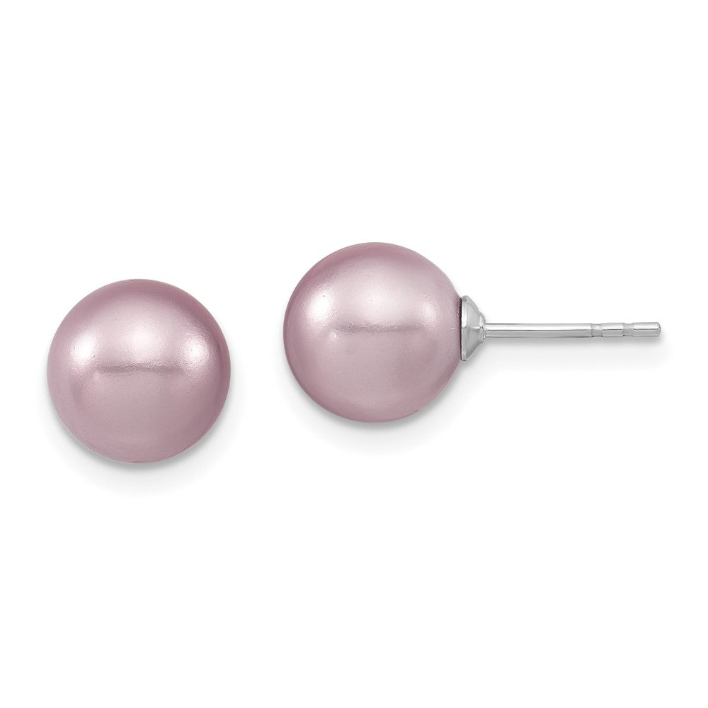 Sterling Silver Majestic Rhodium-Plated 8-9mm Purple Imitation Shell Pearl Stud Earrings