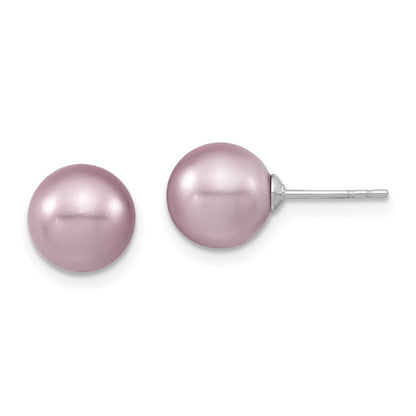 Sterling Silver Majestic Rhodium-Plated 8-9mm Purple Imitation Shell Pearl Stud Earrings