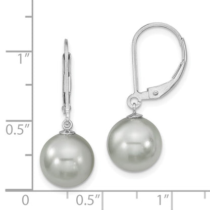 Sterling Silver Majestik Rhodium-Plated 10-11mm Grey Imitation Shell Pearl Leverback Dangle Earring