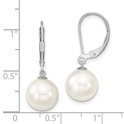Sterling Silver Majestik Rhodium-Plated 10-11mm White Imitation Shell Pearl Leverback Dangle Earring