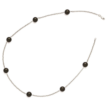 Sterling Silver Majestik 10-11mm Black Shell Bead 7 Station Necklace